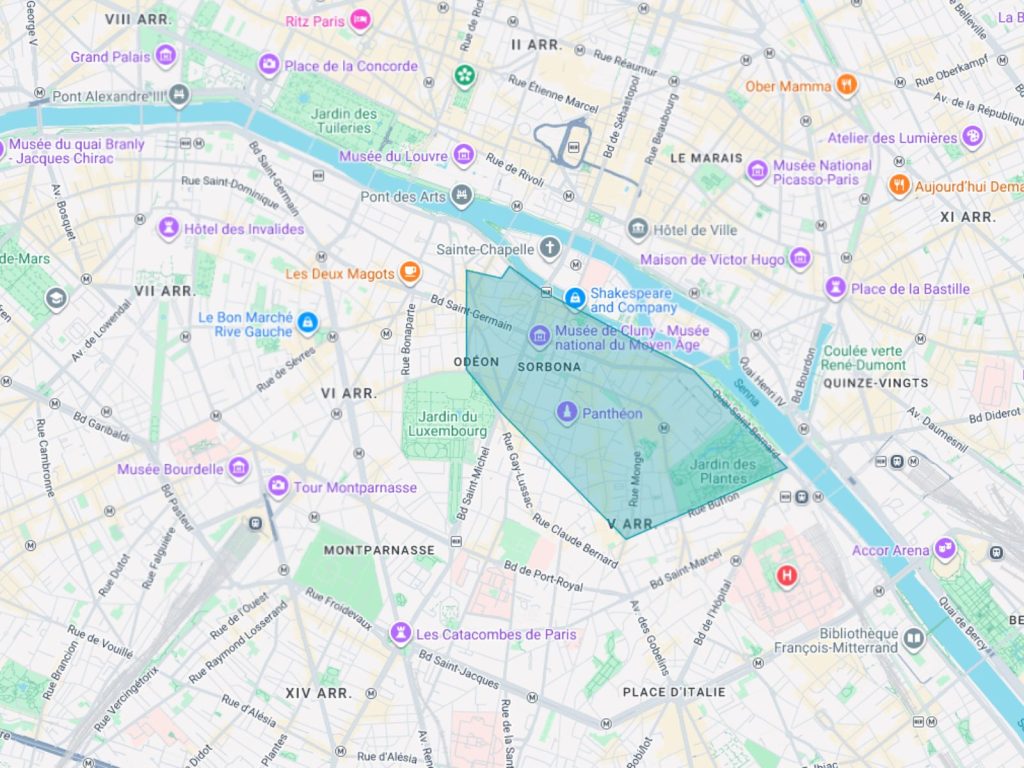 Mappa del Quartiere Latino di Parigi