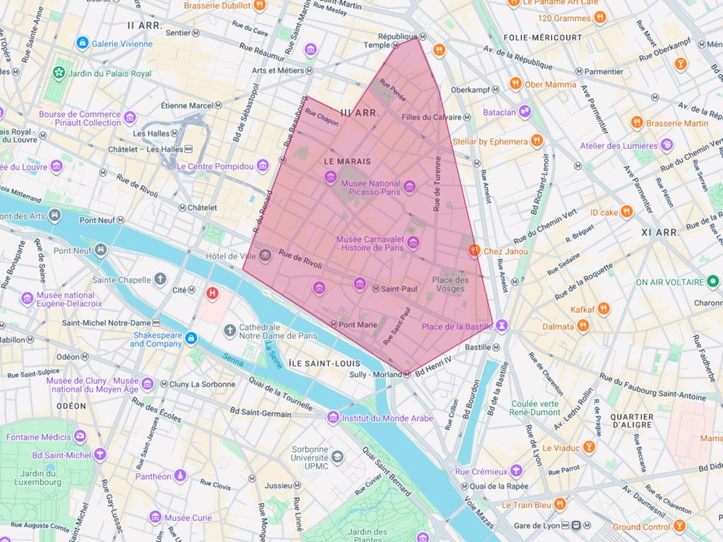 Mappa del quartiere Le Marais